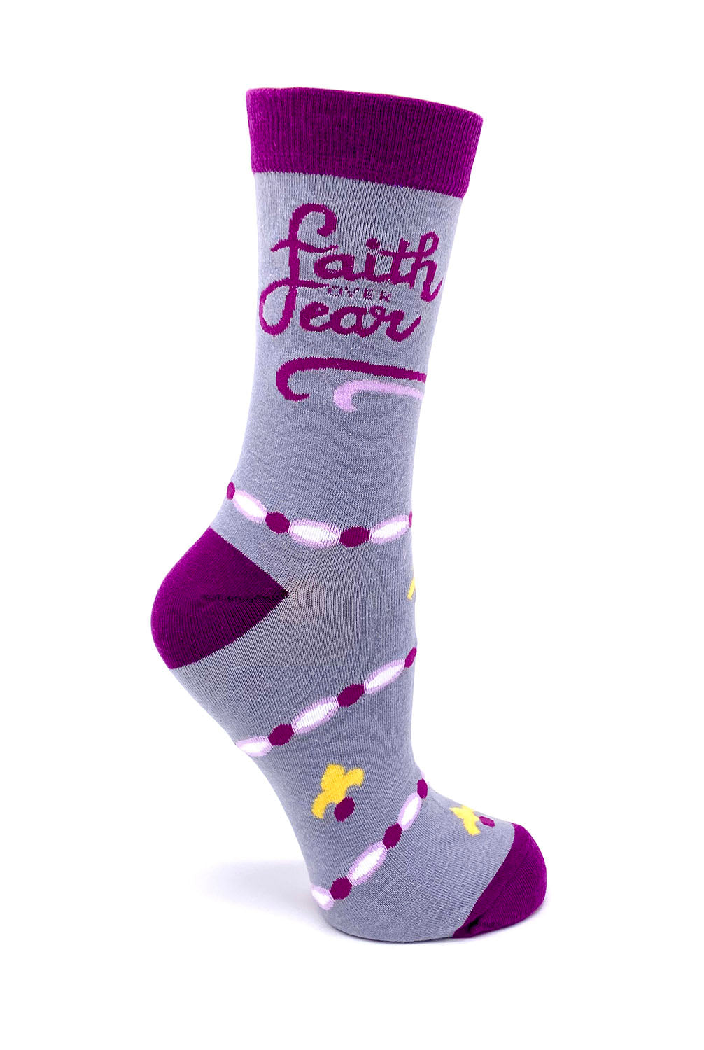 Faith Over Fear Womens Socks Grey Purple