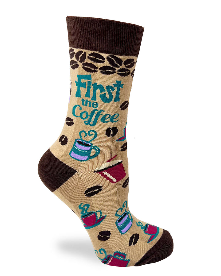 First the Coffee Ladies' Novelty Crew Socks with Coffee Beans