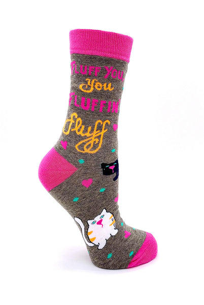 Funny socks with sayings Fluff you You fluffin fluff black white cats