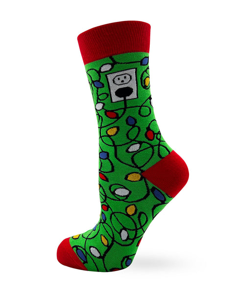 Ladies novelty socks with Christmas lights wrapped around