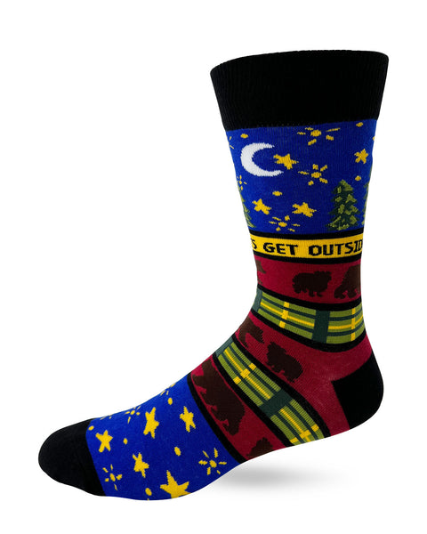 Get Outside Adventure Awaits Starry Night and a Bear Men's Novelty Crew Socks