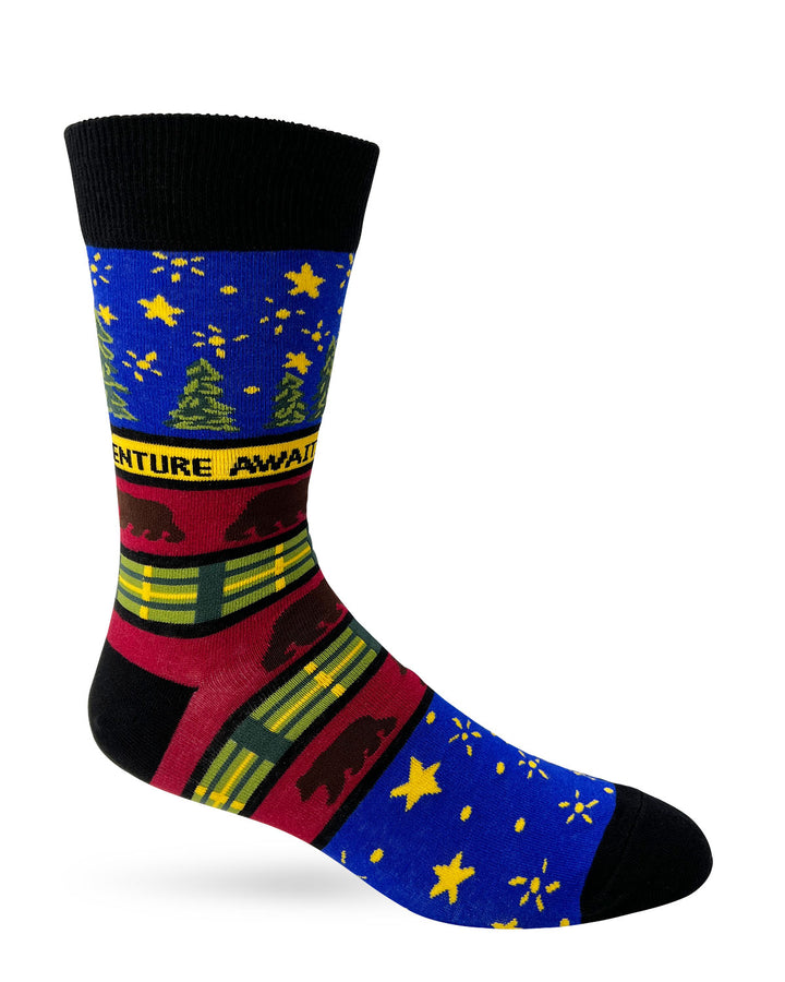 Get Outside Adventure Awaits Starry Night and a Bear Men's Novelty Crew Socks