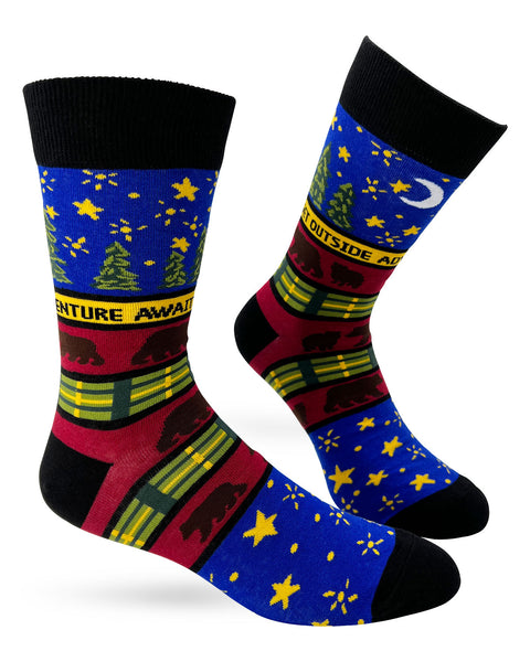 Get Outside Adventure Awaits Starry Night and a Bear Men's Novelty Crew Socks