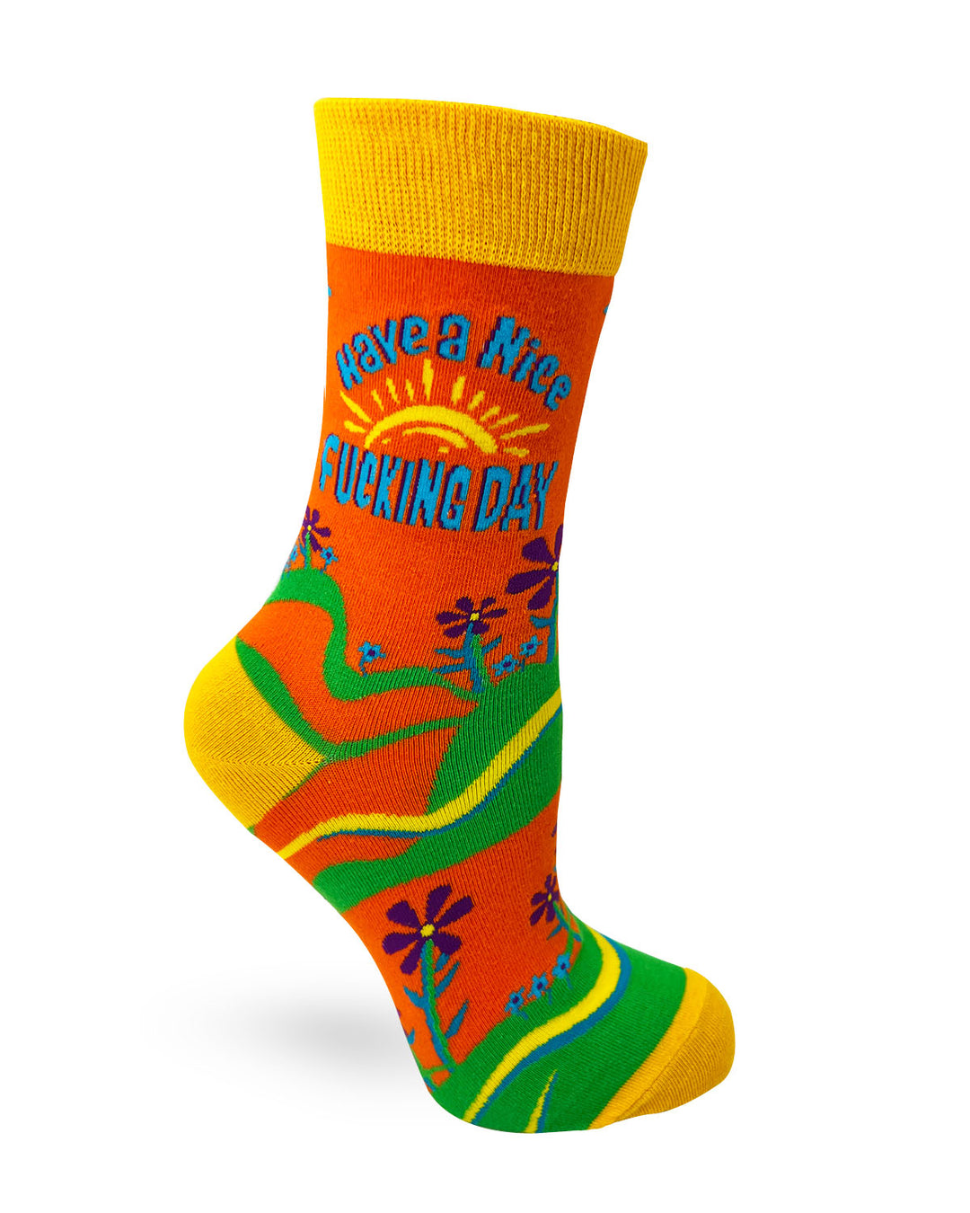 Have a Nice Fucking Day Orange, green and yellow women's Crew Socks