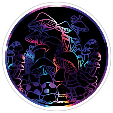 Groovy Mushrooms At Night Round Sticker