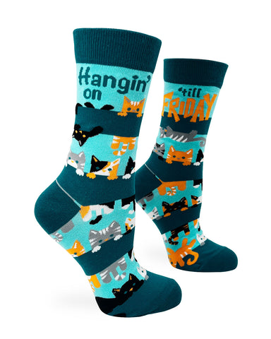 Hangin' on 'till Friday Ladies' Crew Socks Featuring Cute Cats