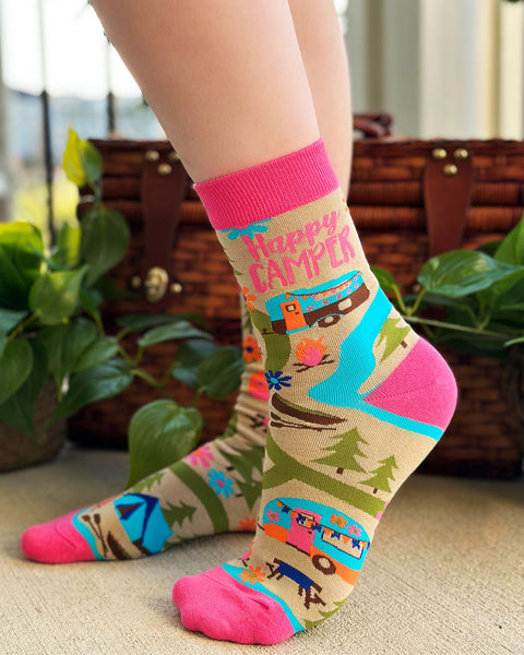 Outdoor adventure ladies' crew socks "Happy Camper". 