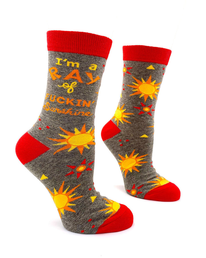 I'm a Ray of fuckin' Sunshine Women's sassy cotton crew socks with funny profanity curse words