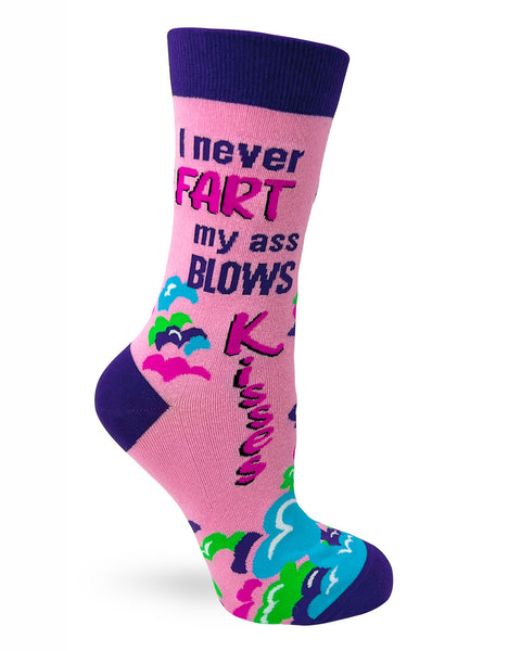 I never Fart My Ass Blows Kisses Ladies Crew Socks