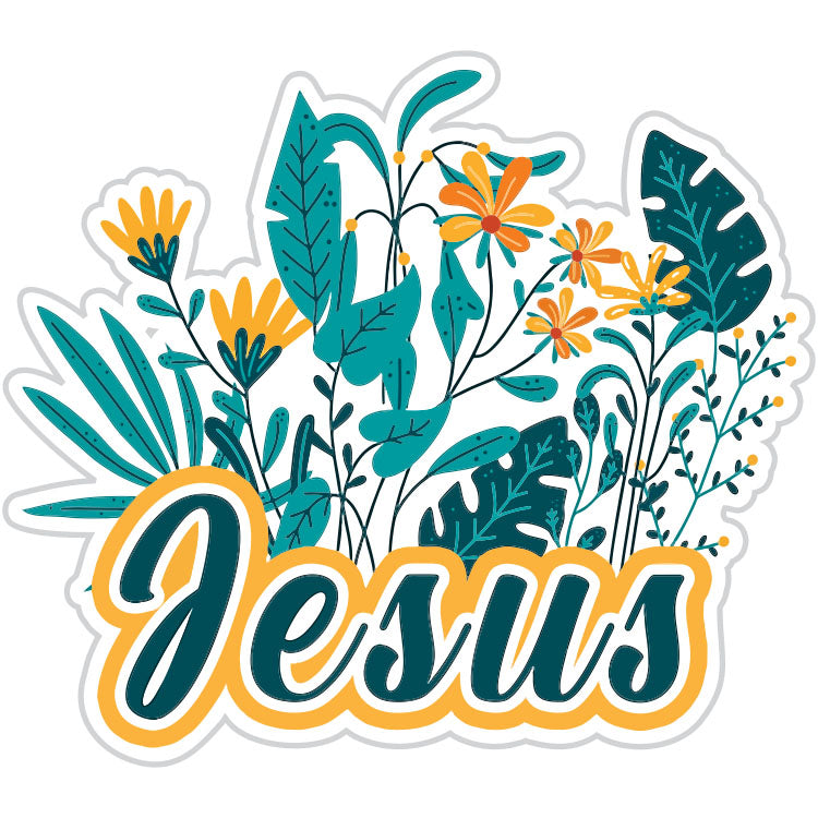Jesus Floral Sticker In Greens And Golds