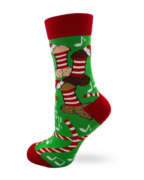  Sassy Women's Novelty Socks with dicks wearing Santa hats  and striped shirts