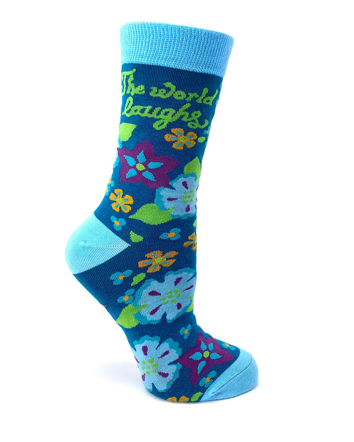 Women's floral Crew Socks "The World Laughs in Flowers"