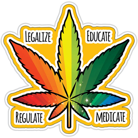 Legalize, Educate, Regulate, Medicate Pot Leaf Sticker