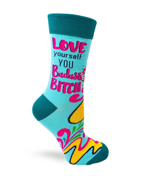 Love Yourself You Badass Bitch Womens Novelty Crew Socks