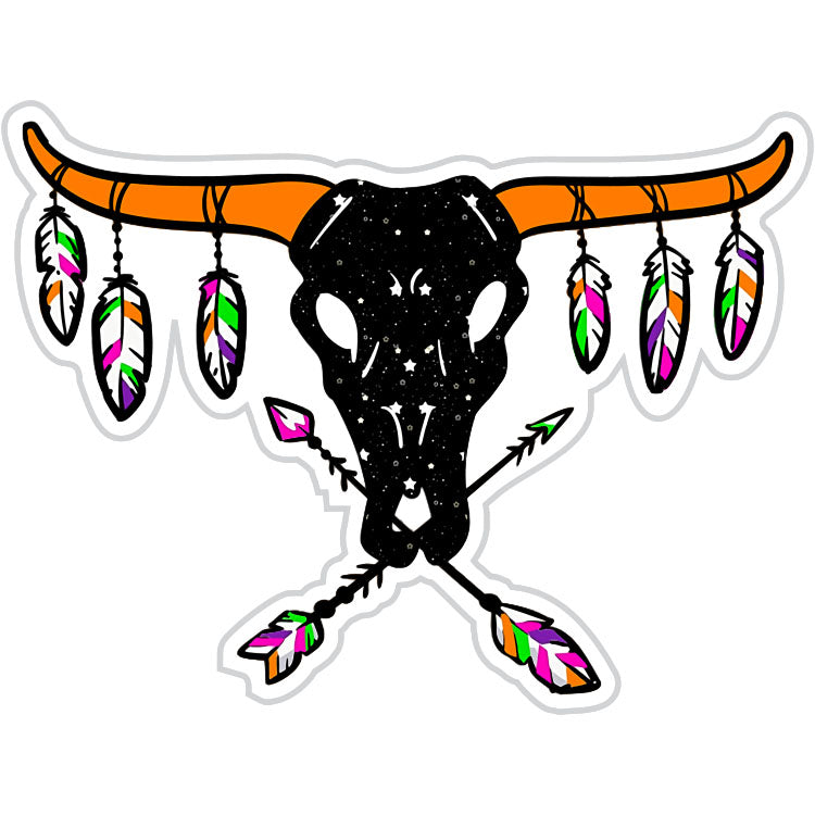 Bright Magical Steer Skull With Feathers Sticker