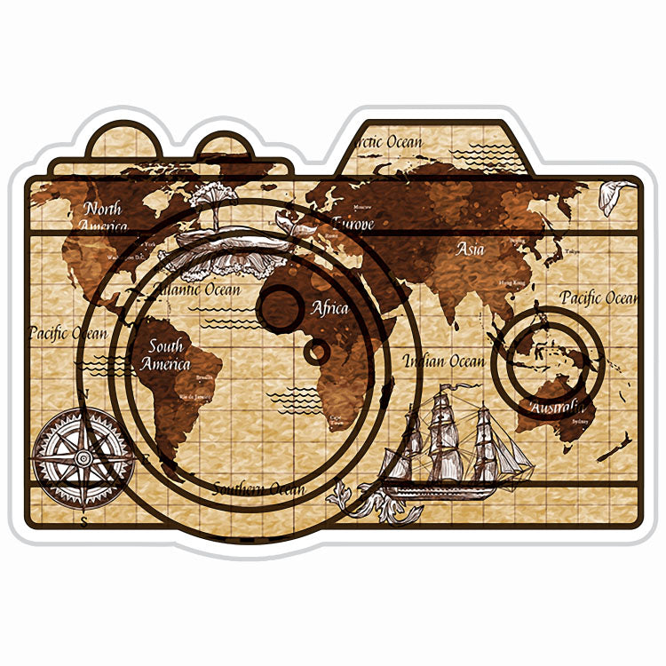 World Map Camera Travel Sticker