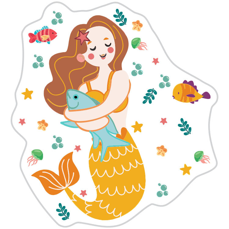 Mermaid With Brown Hair And A Fish Sticker