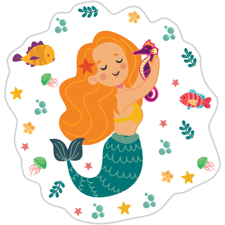 Mermaid With Golden Red Hair And A Seahorse Sticker