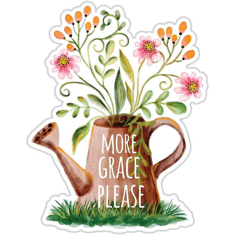 More Grace Please Floral Watering Can Sticker