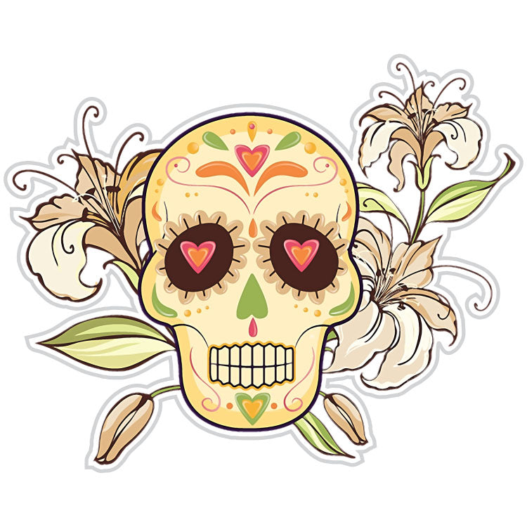 Natural Sugar Skull With Lilies Sticker