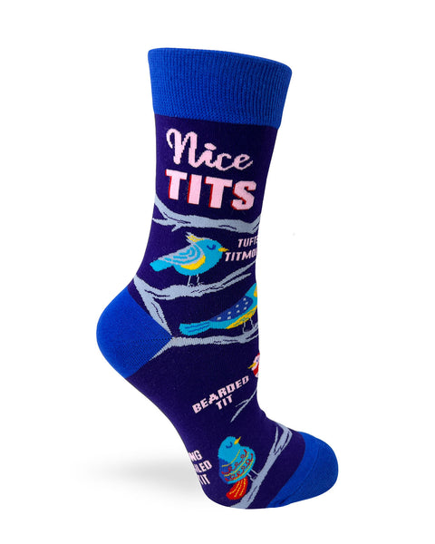 Funny Tit bird's names on a ladies novelty crew socks
