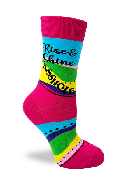 Rise and Shine Asshole Ladies Crew Socks with cat