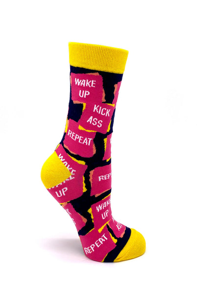 Pink yellow black Sassy Womens Crew Socks