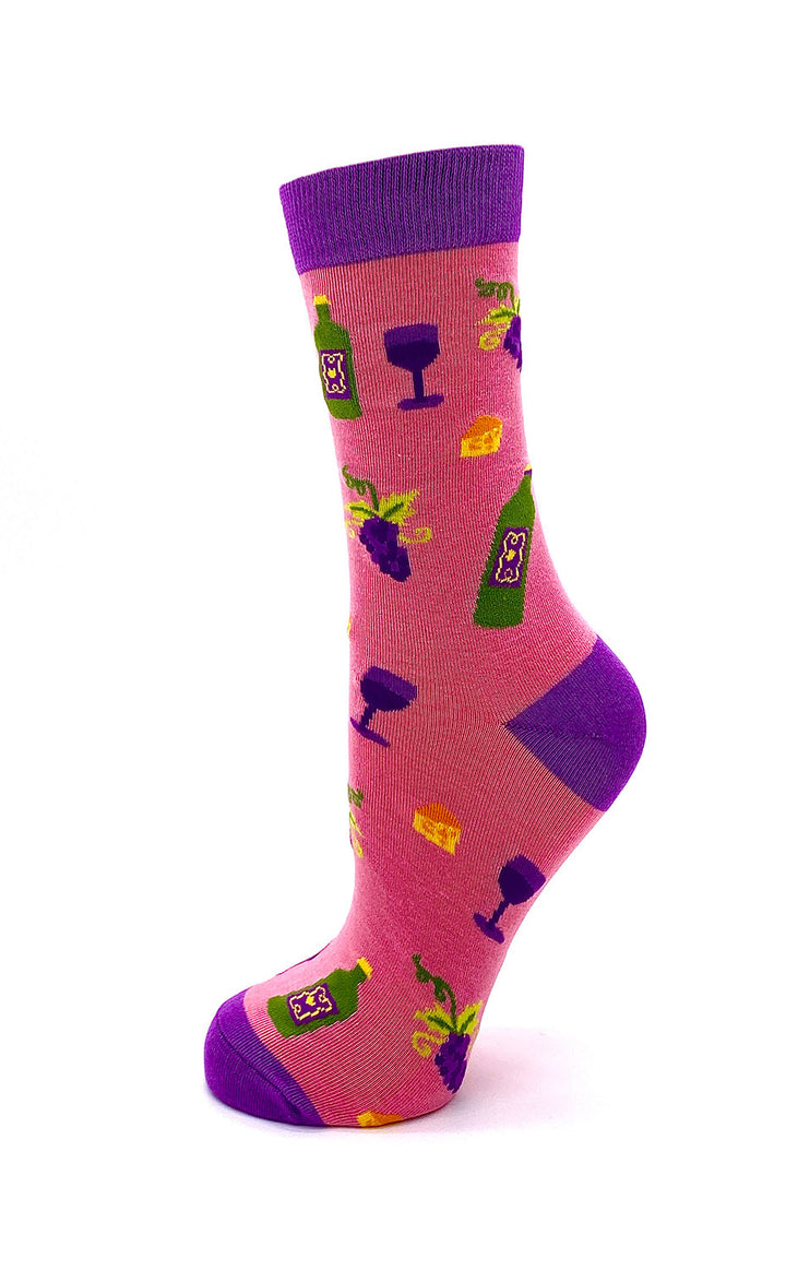 Catchy sock phrases All I Need is a Little Bit of Wine and a Whole Lot of Jesus Women's Crew Socks