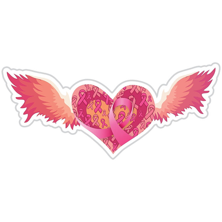 Winged Pink Breast Cancer Ribbon Heart Sticker